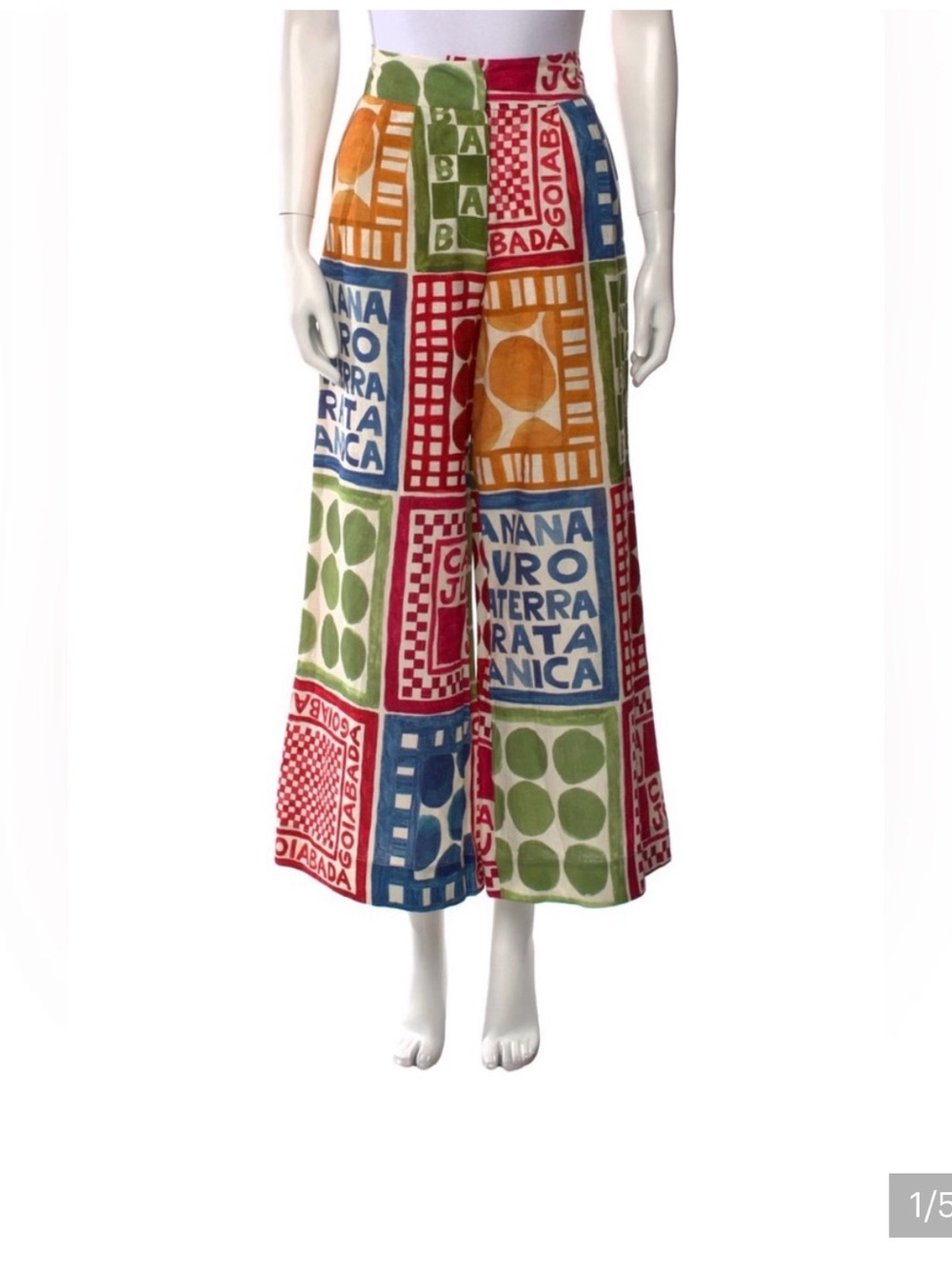 FARM Rio Multi-Block Printed Wide Leg Pants — Green, Blue, Orange, Red, Cream